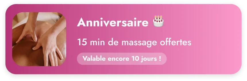 Récompense anniversaire de l’Institut Aube : 15 minutes de massage offertes